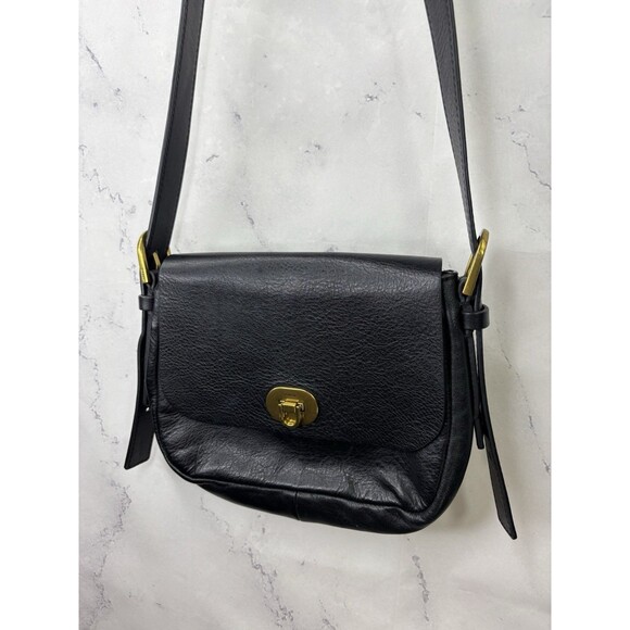 Fossil Women's Harper Saddle Leather Crossbody Bag Black Gold Retro Chic - Picture 9 of 16